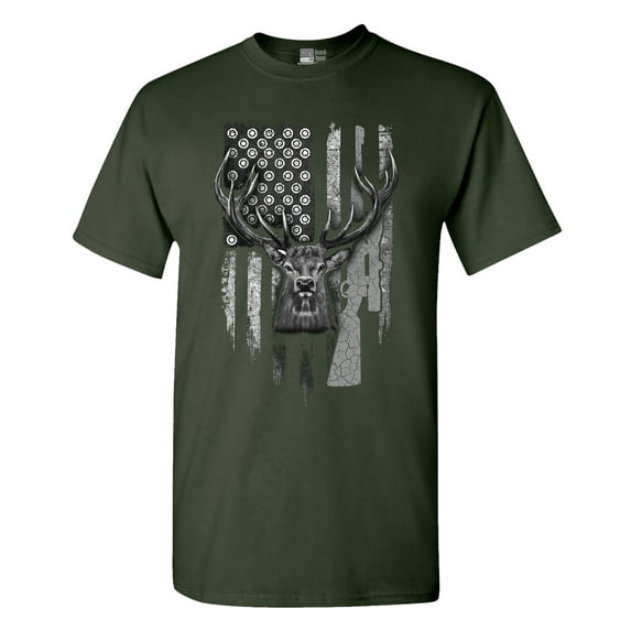 American Flag Hunting Deer Patriotic Support DT Adult T-Shirt Tee