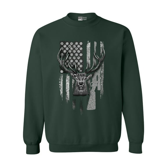 American Flag Hunting Deer Patriotic Support DT Crewneck Sweatshirt