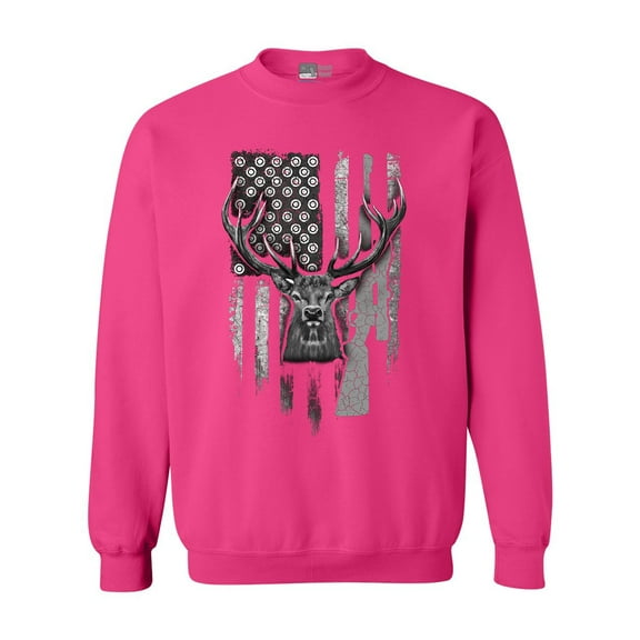 American Flag Hunting Deer Patriotic Support DT Crewneck Sweatshirt