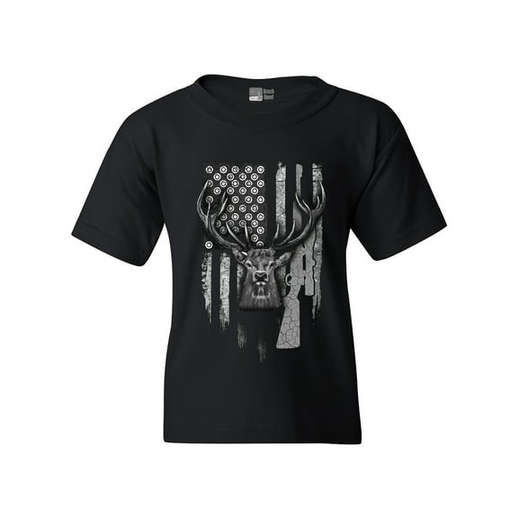 American Flag Hunting Deer Patriotic Support DT Youth Kids T-Shirt Tee