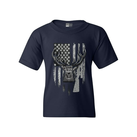 American Flag Hunting Deer Patriotic Support DT Youth Kids T-Shirt Tee