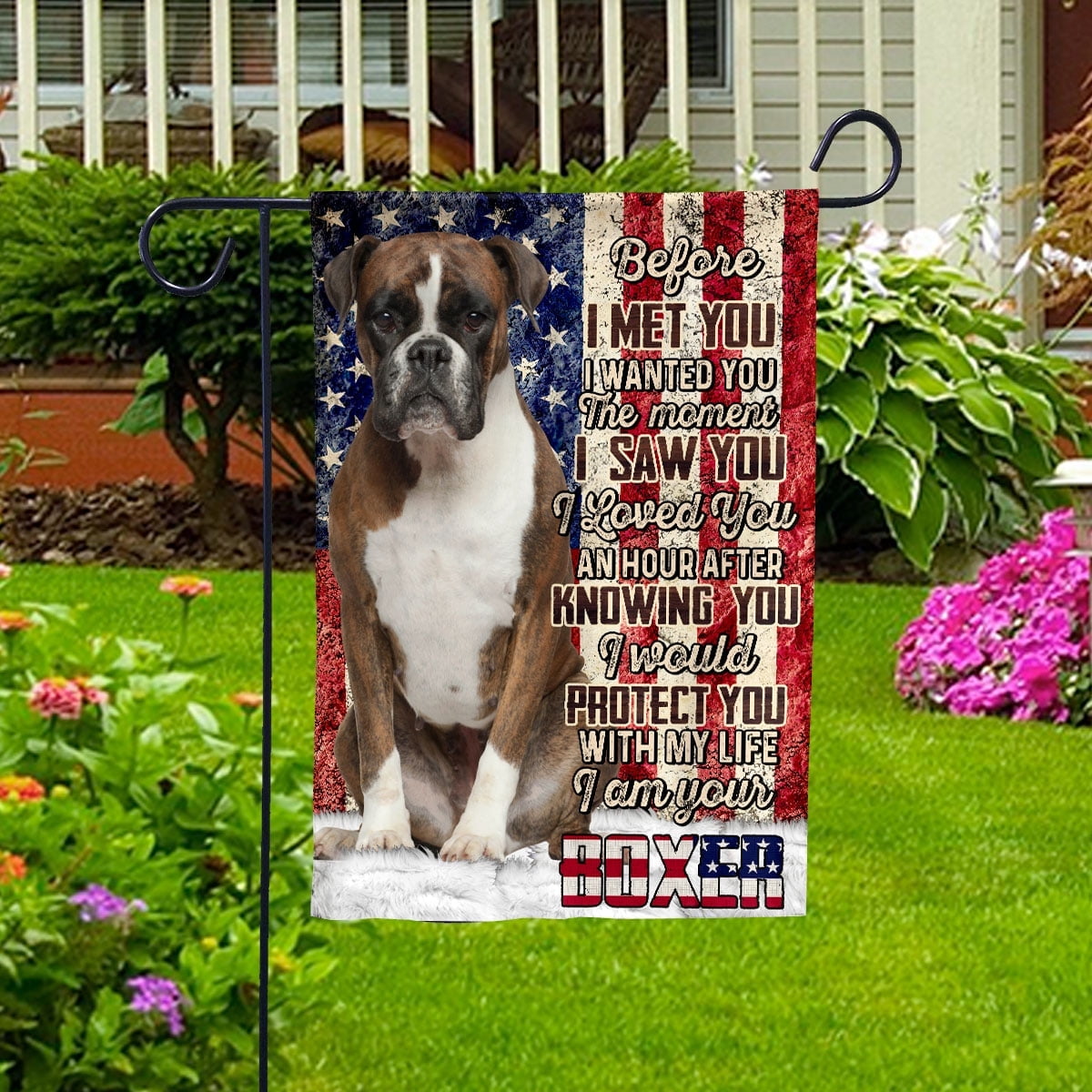 American Flag I Am Your Boxer Dog Flag Proud Garden Flag, Double-Sided Decorative Outdoor Flag, Patriotic Polyester Yard Flag 12 x 18 in
