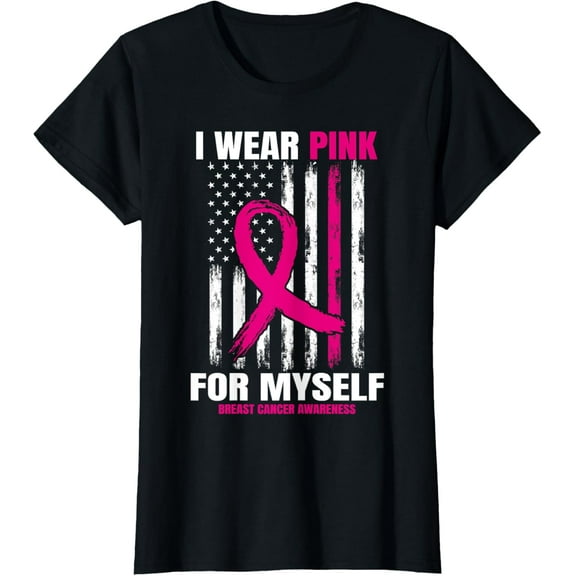 American Flag I Wear Pink For Myself Breast Cancer Awareness T-Shirt