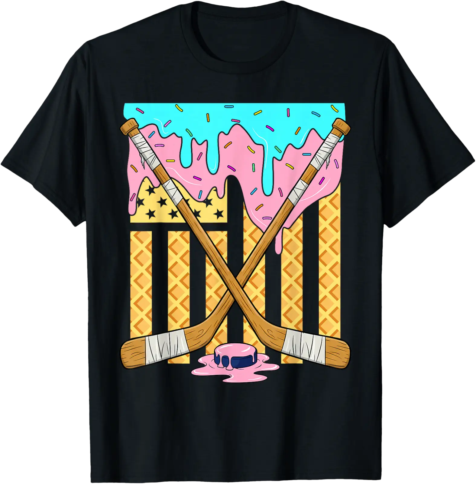 American Flag Ice Cream Drip Boys Ice Hockey Sport Player T-Shirt All ...