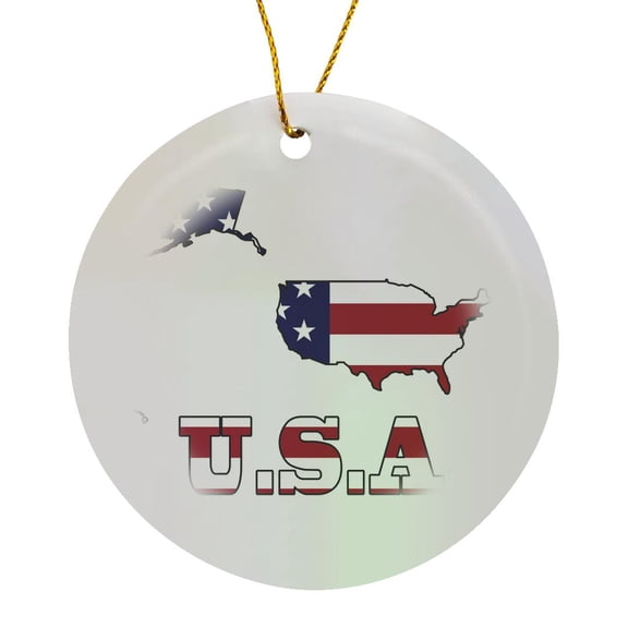 3drose, American Flag in the Outline Map and Letters U.s.a., Circle Porcelain Ornament