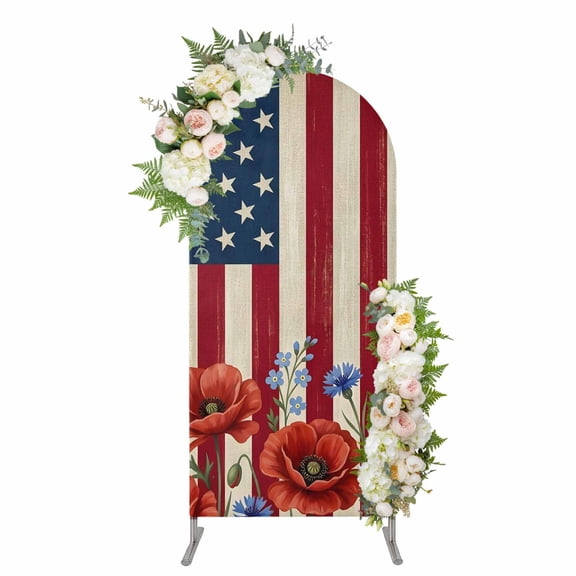 American Flag Independence Day Arch Backdrop Cover 6FT, Floral 4th of July Spandex Fitted Stretchy Arch Stand Covers, Round Top Chiara Backdrop Cover for Wedding Party Birthday Baby Shower