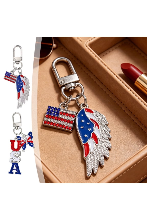 American Flag Independence Day Keychain, USA Patriotic Keychains, 4th of July Souvenir Accessories Cars Bag Purse Charms Gifts, Patriotic Independence Day Party Favors (2PCS, A & B)