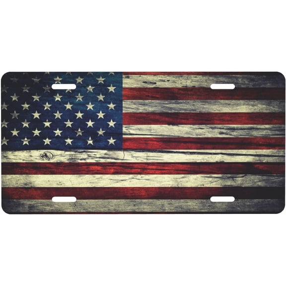 American Flag Independence Day License Plate Front Door Plates Waterproof Rust-Free Metal License Plates Covers Aluminum Car Plate fit Truck SUV Rv Car Decorative Accessories for Women Men