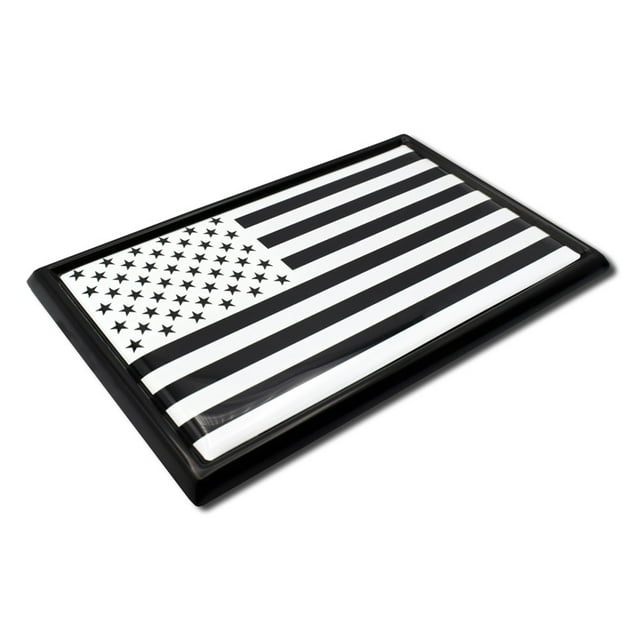 American Flag Inverted Black and White All Metal Chrome Emblem for Cars, Trucks, and All Auto | Universal Fit at 3.8" x 2.5" | All Weather