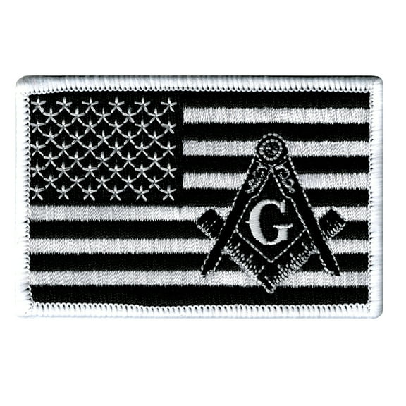 American Flag Iron-on Embroidered Patch Black Masonic Square and Compass