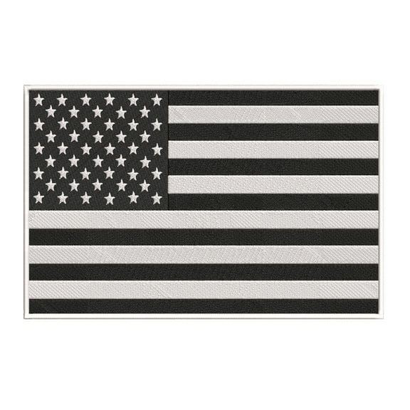 American Flag Iron-on Embroidered Patch Black White