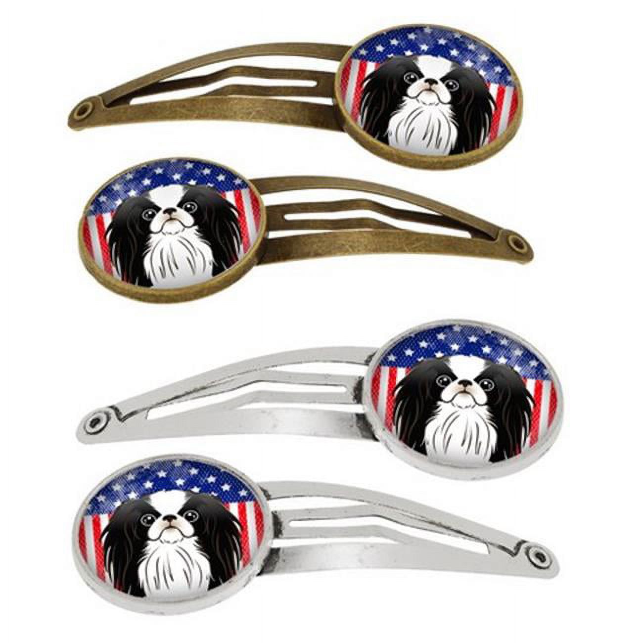 American Flag & Japanese Chin Barrettes Hair Clips, Set of 4