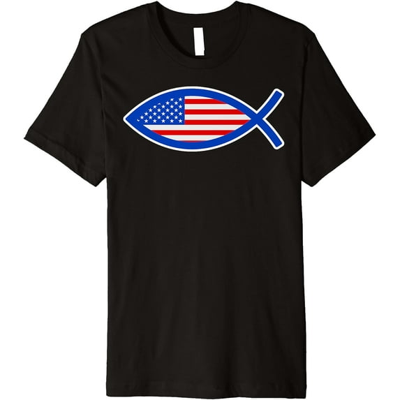 American Flag Jesus Fish Christian Ichthys Symbol Premium T-Shirt