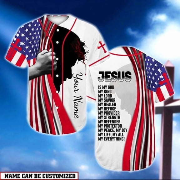 American Flag Jesus Is My Everything Cross Custom Baseball Jersey - Personalized Jesus Bas
