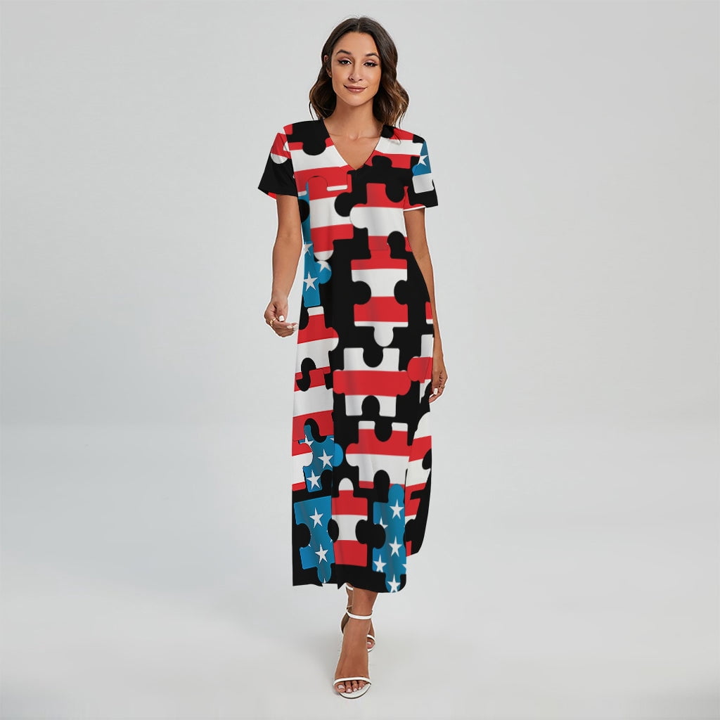 American Flag Jigsaw Puzzle Printed Short Sleeve Maxi Dress, American Flag  Fashion Summer Maxi Dress For Women. Gifts For Us Independence Day, 4Th Of  July - Walmart.com