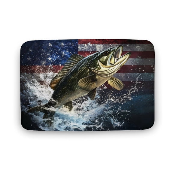 American Flag Jumping Largemouth Bass Fish Welcome Door Mat for Home Entrance Outdoors Mats Entry Rugs Non Slip Coral Velvet Inside Floor Mats 15.7"x23.6"