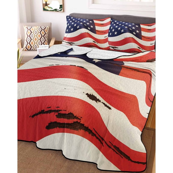 American Flag King Size Down Alternative Comforter, Lightweight Comforter Quilt Bedding Set with Pillow Shams Red Blue USA Flag All Seasons Bed Comforter Duvet Insert 96"x106"