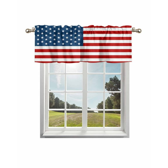 American Flag Kitchen Curtain Valances for Windows Farmhouse Short Curtains, Blue Red USA Flag Rod Pocket Valance Curtain for Bedroom Cafe Living Room 60"x18"
