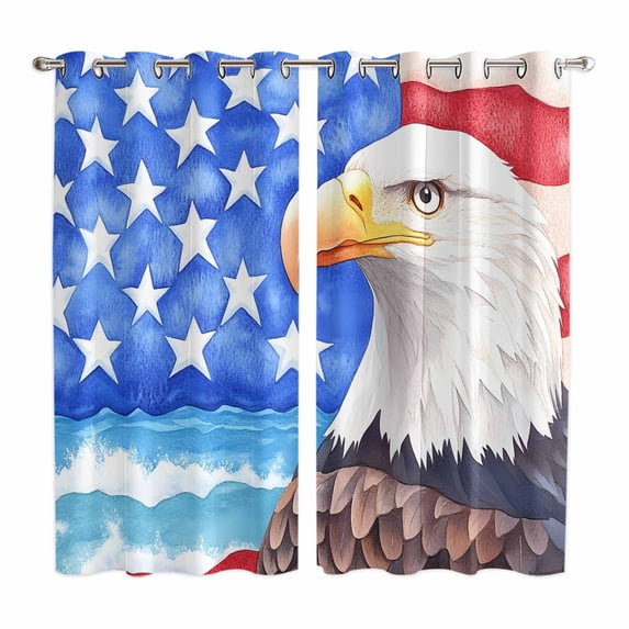 American Flag Kitchen Curtains 84 Inch Length, Country Eagle Independence Day Blue Red Grommet Top Bedroom Living Room Curtains, Light Filtering Cafe Curtain Drapes 2 Panels Set 104''x84''