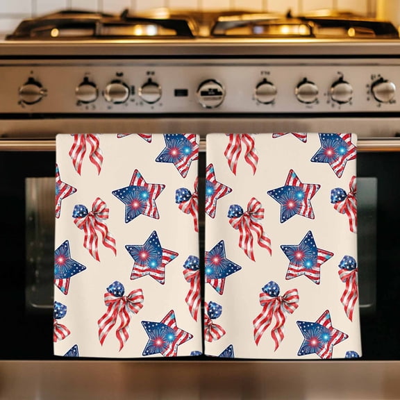 American Flag Kitchen Towels Set of 1, 250 Anniversary Freedom Veteran Day Ribbon Absorbent Dish Towels for Kitchen, Microfiber Hand Towel, Quick Drying Tea Towel for Cleaning Decorative Dishcloths