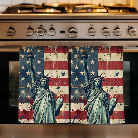 American Flag Kitchen Towels Set of 1, Modern Abstract Art Freedom USA Flag Absorbent Dish Towels for Kitchen, Microfiber Hand Towel, Quick Drying Tea Towel for Cleaning Decorative Dishcloths