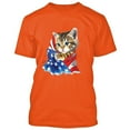 thumbnail image 1 of American Flag Kitty Man T-shirt Funny Orange Tee Medium, 1 of 2