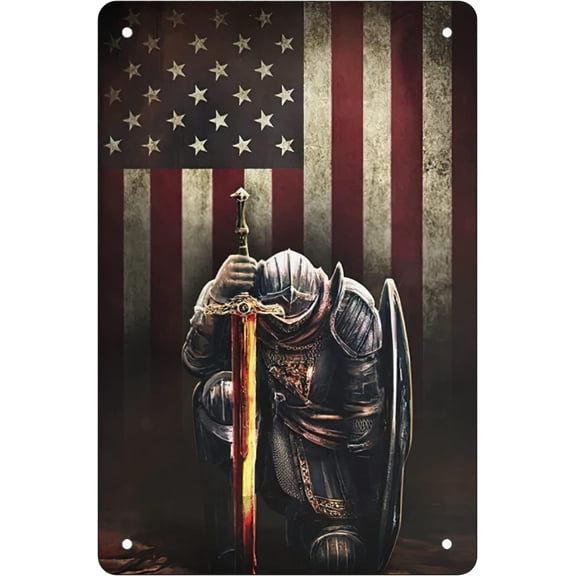 American Flag Knight Templar Metal Wall Art, Metal Signs for Decor Vintage Wall Decor, Vintage Tin Sign Posters Coffee Funky Decor, Bar Signs for Home Bar 12x8 inch