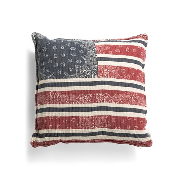 American Flag Knitted Throw Pillow with Velvet Back Soft Polyester Square Cushion for Home Decor Patriotic 12x12 Inch