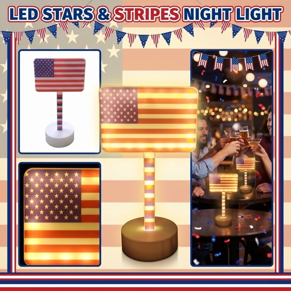 American Flag LED Night Light, LED Lights Personalized Nightlight Gifts for Family Couples Friends, Dimmable & Portable for Independence Day, Bar, Party 1PC