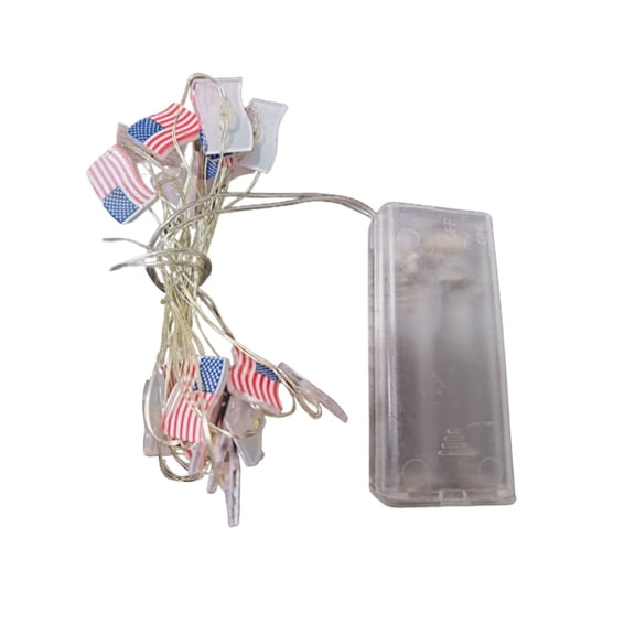 American Flag LED String Lights 1m 10 LEDs, Plastic Sky Blue, Battery Operated, Independence Day Patriotic Decor
