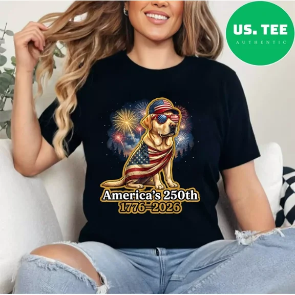 American Flag Labrador Retriever Dog Yellow Lab Patriotic T-Shirt Unisex S-5Xl Hot Trending Shirt Birthday Gift