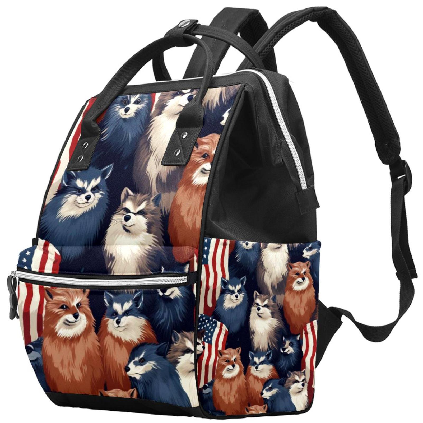 American Flag Large Capacity Gym Backpack Duffle Canvas Shoulder Bag