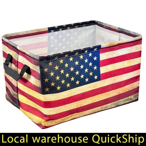 American Flag Large Foldable Storage Basket, Toys, Seasonal Organization - Graduation, Home Decor, Classic Storage Design, Quality Fabric Construction, Collapsible Storage Basket -Shelf Baskets
