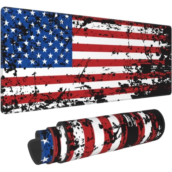 American Flag Large Mouse Pad for Desk 31.5x11.8 Inch Gaming Mouse Pad with Non-Slip Base Big Waterproof Mousepad XL Mouse Pads with Stitched Edges for Gaming and Office