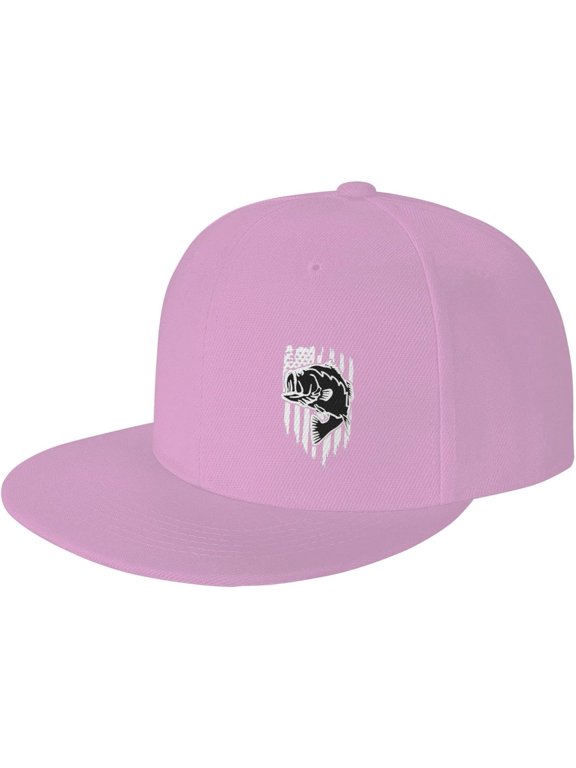 American Flag Largemouth Bass Fish Fishing Flat Bill Visor Classic Snapback Hat Adjustable Brim High Top Baseball Cap