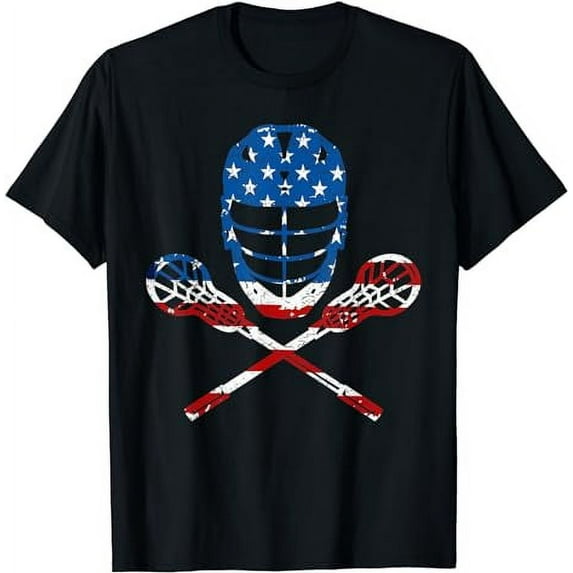 American Flag Lax Helmet Sticks 4th Of July Gifts T-Shirt