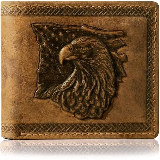 American Flag Leather Wallet for Men - 3D Embossed USA Bald Eagle ...