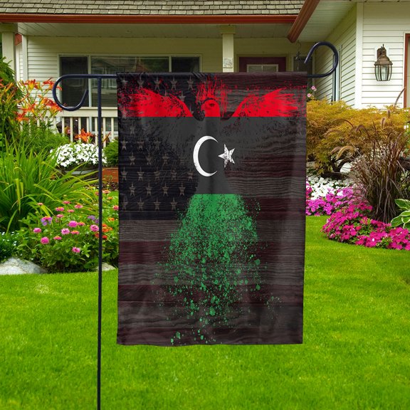 American Flag- Libyan Flag Libya US Friendship Forever July 4 Decoration Garden Flag (11.5x17.5) Double Sided-USA Flags Premium Polyester-Decorative Indoor Outdoor Flag