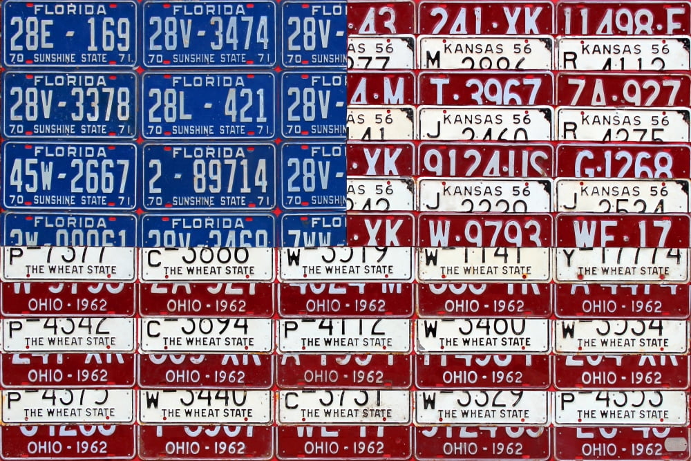 American Flag License Plate Art Canvas Art - Design Turnpike (36 x 24)