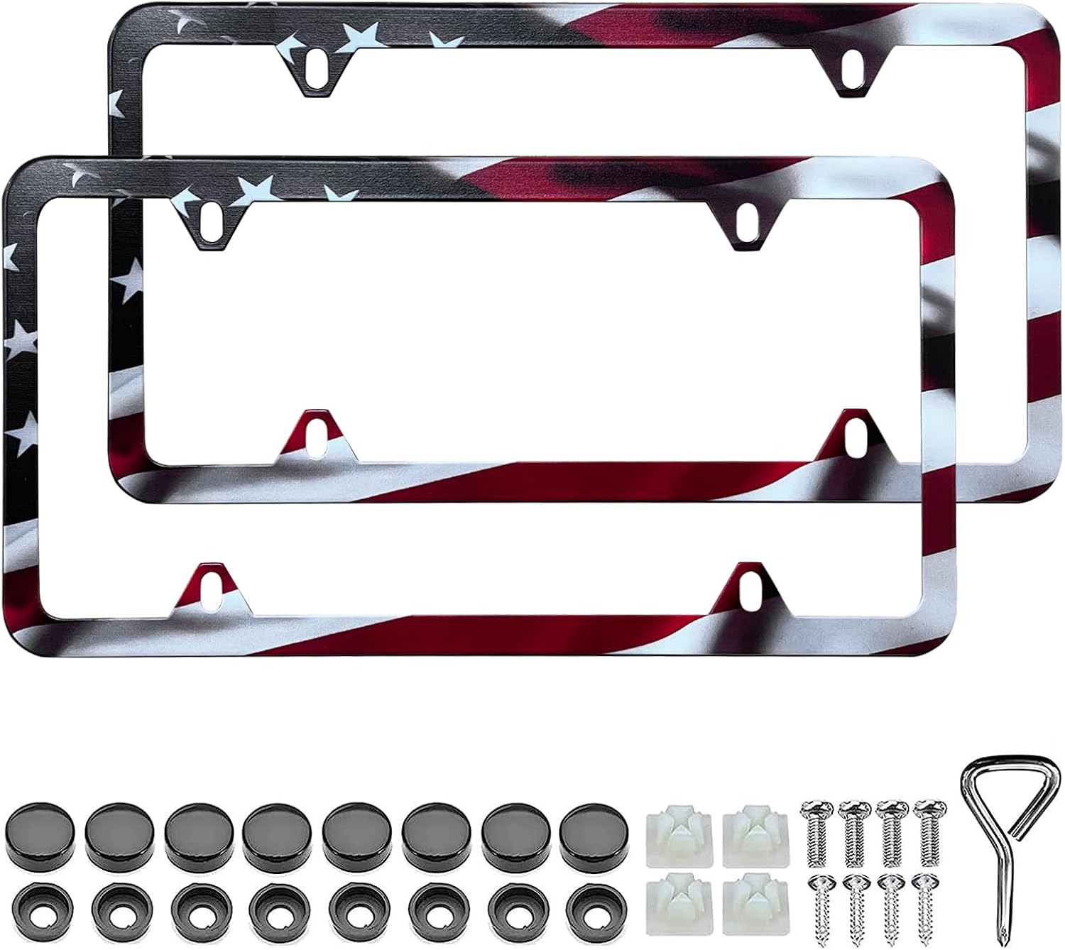 American Flag License Plate Frame Holder - 2 Pack Universal Aluminum ...