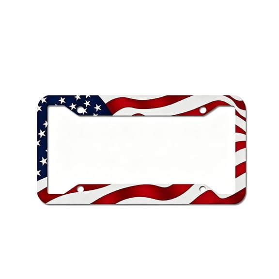 American Flag License Plate Frame, Patriotic Metal License Plate Holder, USA Flag Car Tag Frame for Cars Trucks SUVs, Veterans Day Independence Day Vehicle Decor Gift