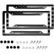 BLVD Metal Matte Black & Gray American Flag License Plate Frame – Universal Fit