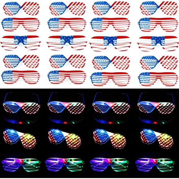 American Flag Light up Party Shades Glasses Patriotic Shutter Shades Flashing 4th of July Sunglasses LED Light up Sunglasses - Assorted Colors 12 Pairs