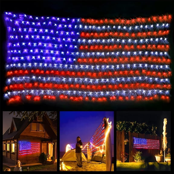 Led Flag Net Lights of The United States, American Flag Lights, Waterproof American Flag String Light for Outdoor, Independence Day, Memorial Day, Decoration, Garden, Indoor and Christmas