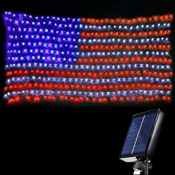 American Flag Lights Outdoor Solar String Lights with 420 Super Bright LED Waterproof Flag Net Light of The United States for Yard,Garden,Festival,Holiday,4th of July,Independence Day Decoration