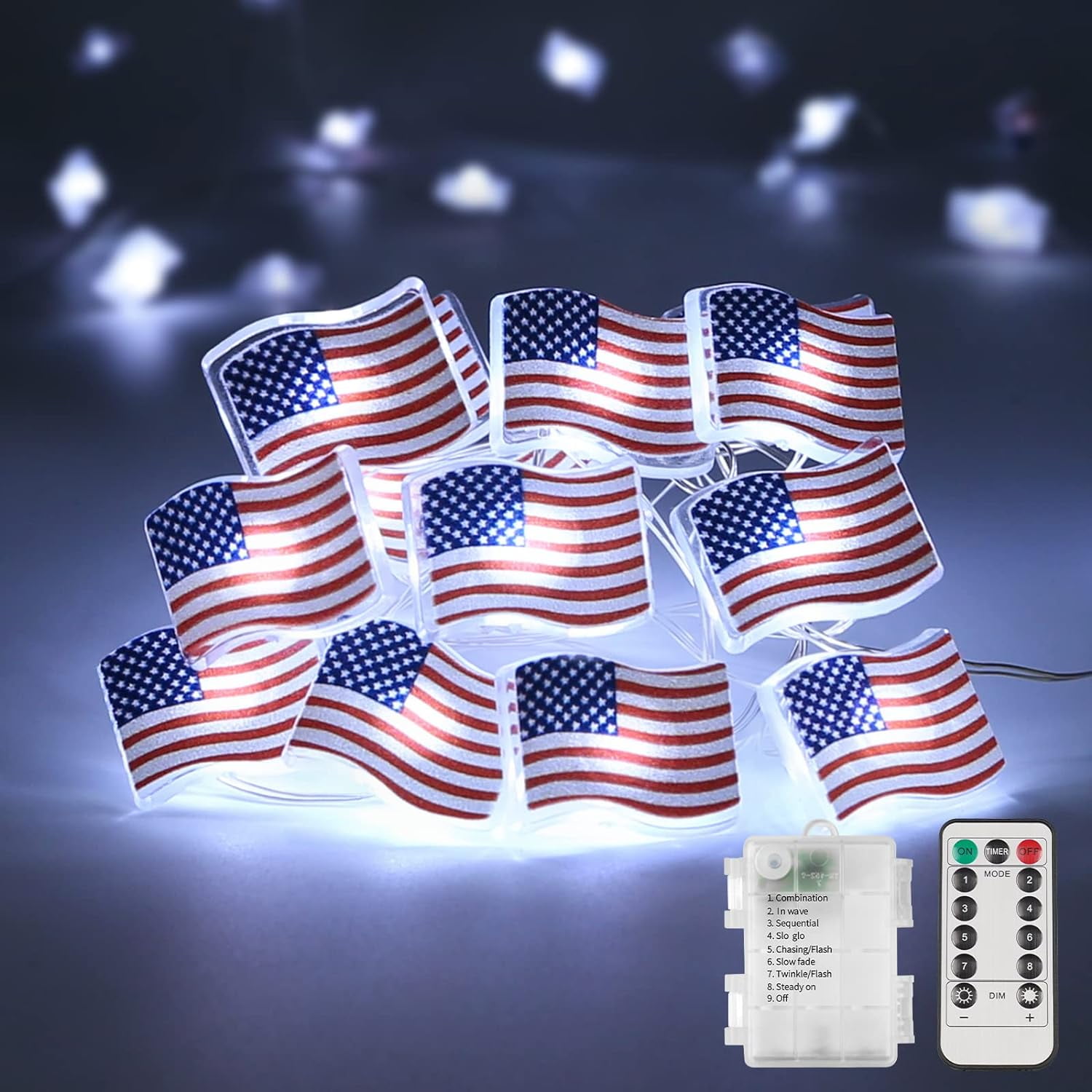 American Flag Lights String 40 LED BatteryOperated Fairy Lights for