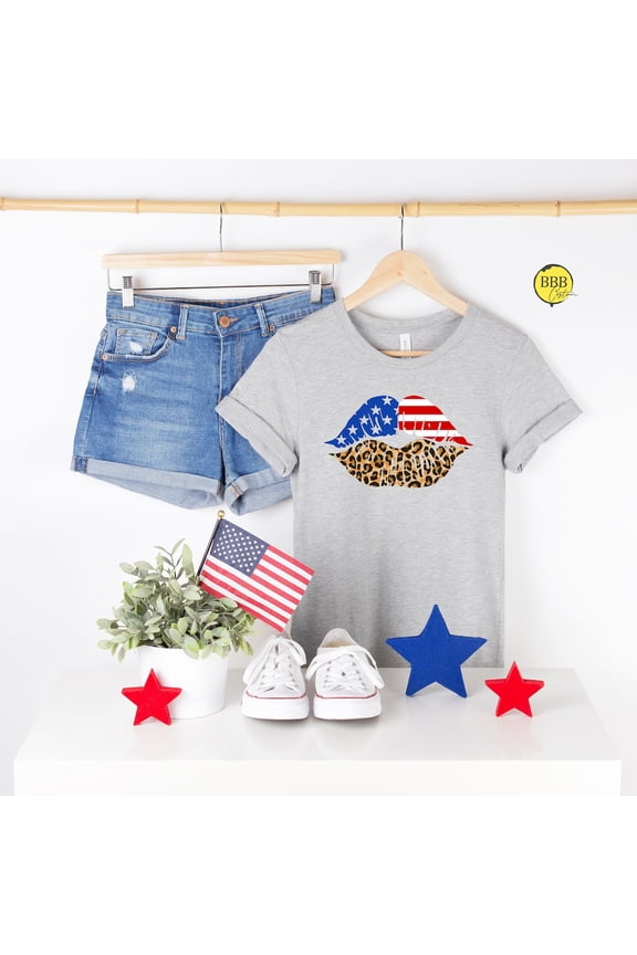 American Flag Lips Shirt: Leopard Print 4Th Of July Tee TSHIRT All Size S-5XL