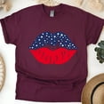 thumbnail image 1 of American Flag Lips T-Shirt, Patriotic Red White Blue Graphic Tee, Unisex Fit, Maroon, Size 3XL, 1 of 6