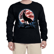 American Flag Lone Wolf Howling Moon Wolves T-shirt Mens Graphic Tees Long Sleeve Tee Shirt