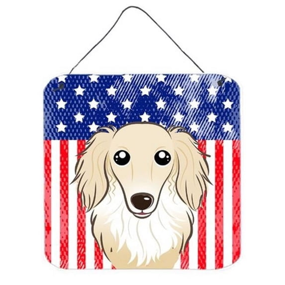 American Flag & Longhair Creme Dachshund Wall or Door Hanging Prints